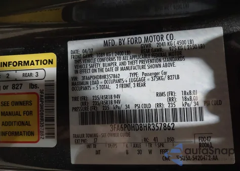 2017 Ford Fusion Se из США, поврежденный, VIN 3FA6P0HD8HR357862